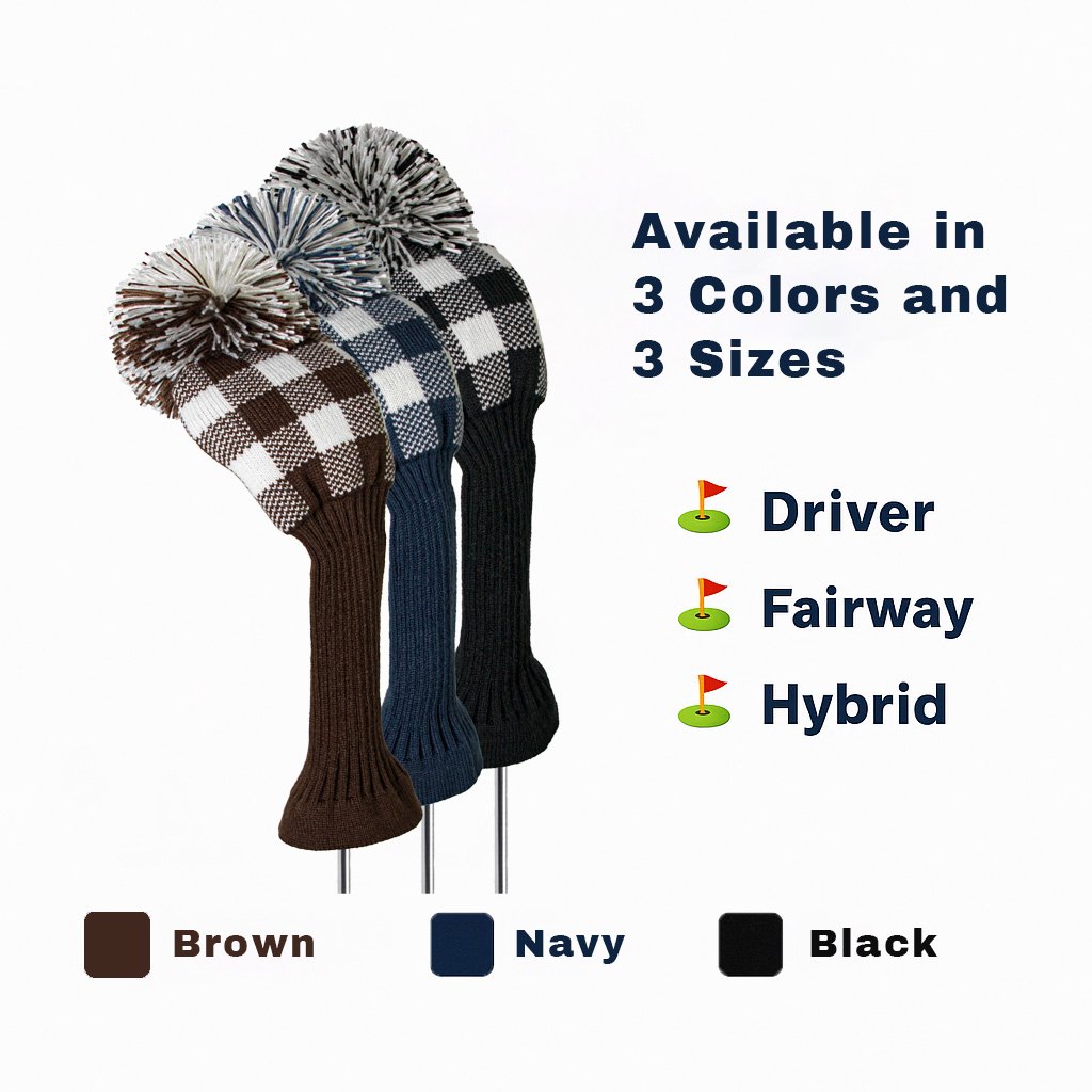 Premium checkered knit golf headcover from the Heritage Grid collection, designed for classic style and reliable club protection.