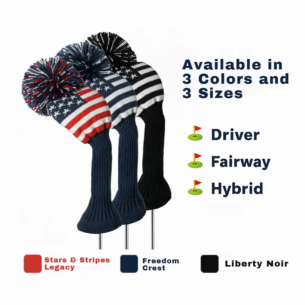 Knitted Golf Headcovers – Stars & Stripes, Liberty Noir, and Freedom Crest Designs