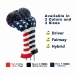 Three Stars & Stripes Glory golf headcovers in red & blue, black & white, and blue & white