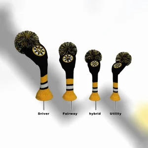 Set of knitted golf club headcovers with a Boston sports team theme
